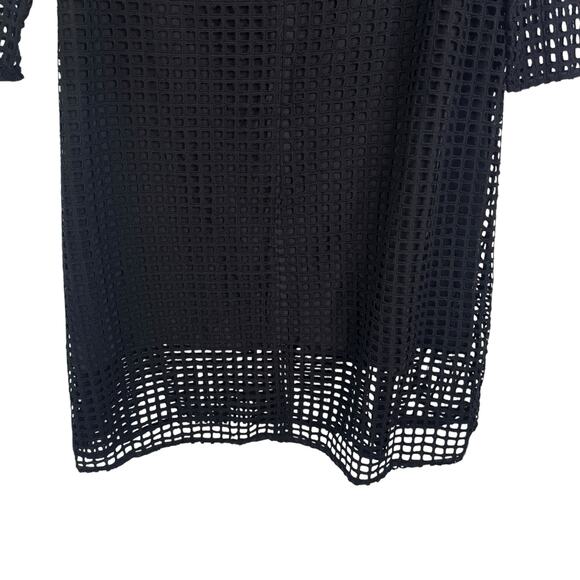 Megan Huntz Atlanta Black Windowpane 3/4 Sleeve Midi Dress Medium M Sheer USA - Picture 11 of 14